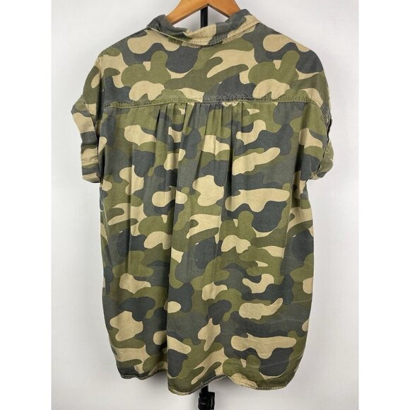 C&C California S Green Camo Shirt Tunic Top Blouse Hi Lo Oversized Relaxed Fit - Picture 7 of 7